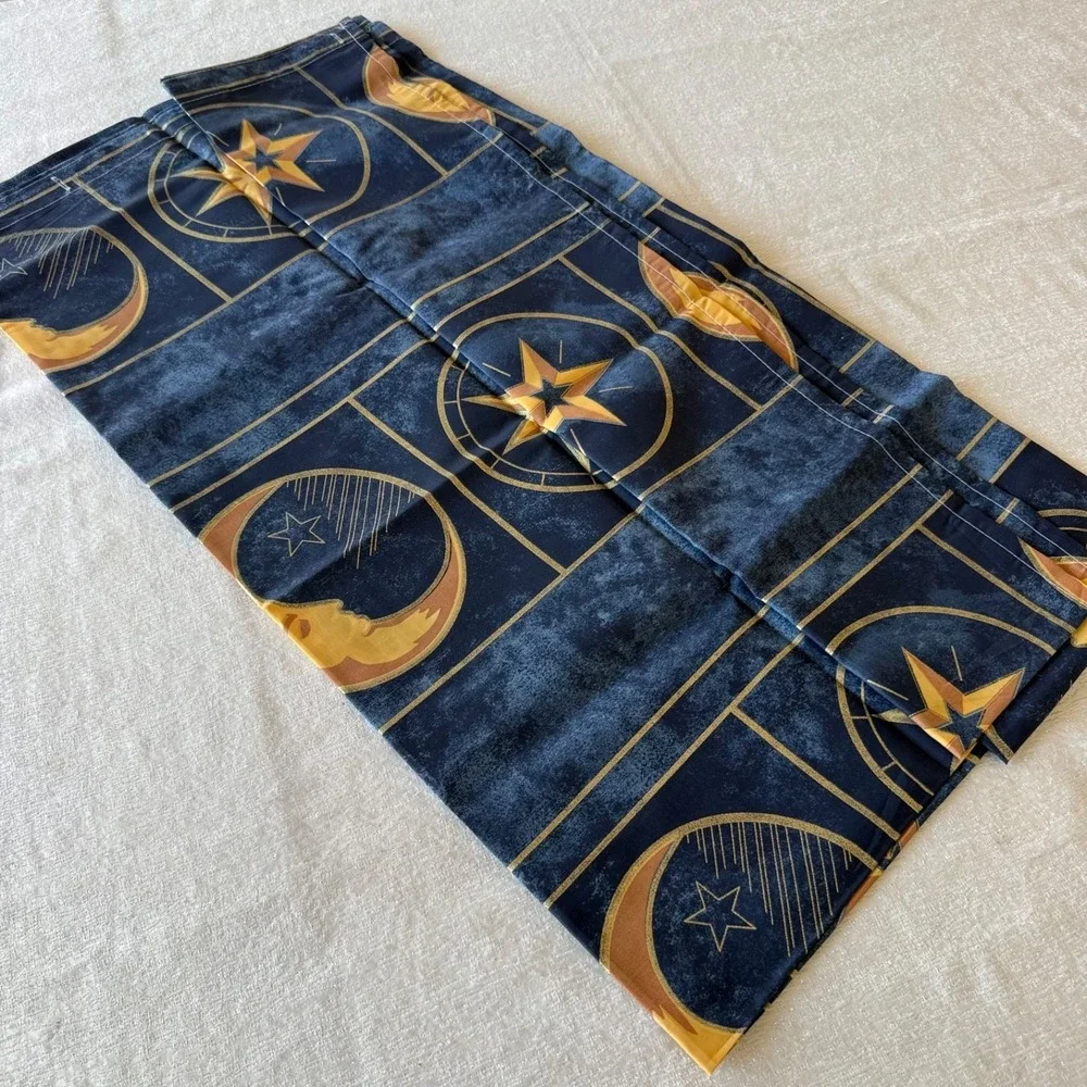 Vintage Celestial Fabric Shower Curtain Sun Moon Stars Blue Bathroom Decor